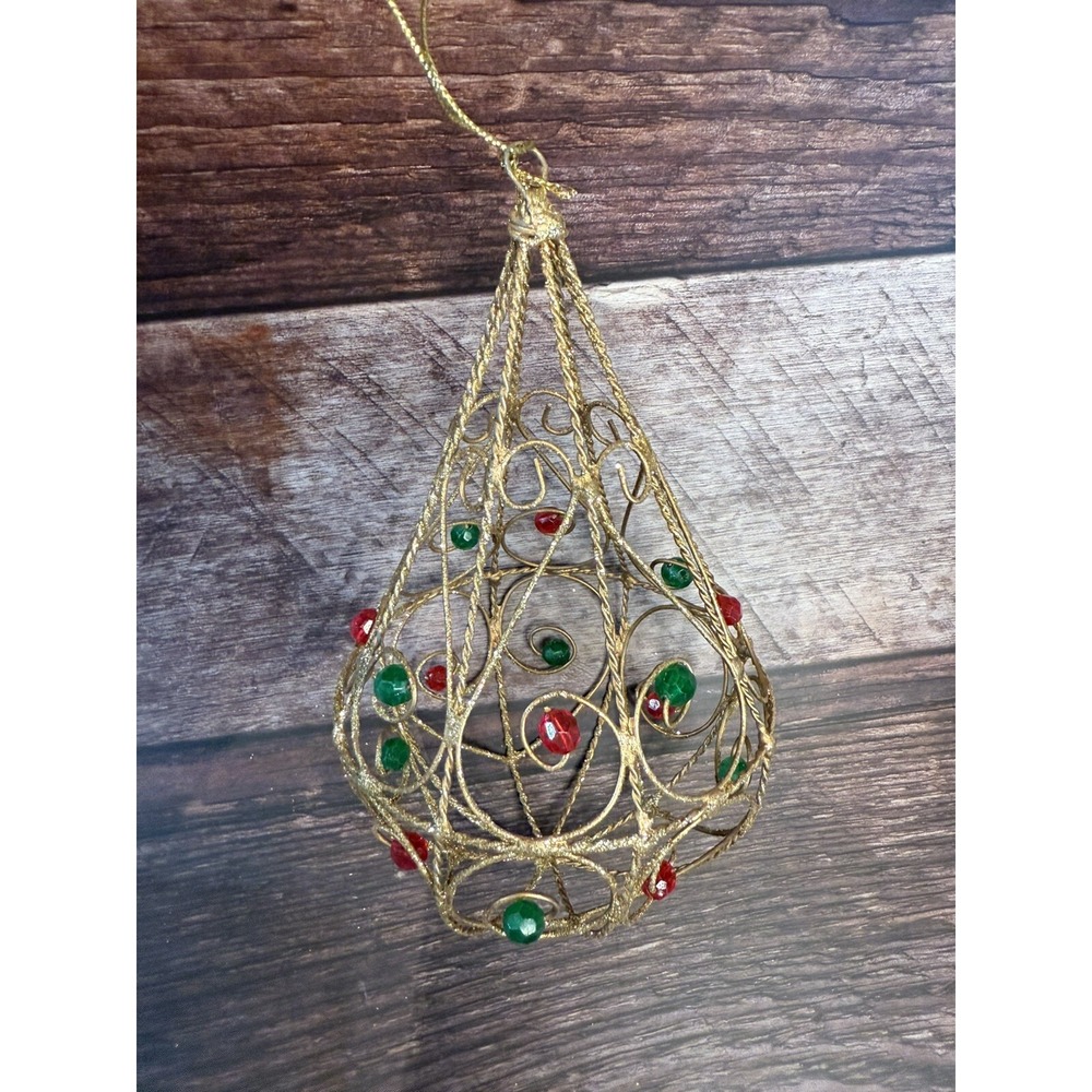 Gold Metal - Beaded Tree Home Decor Ornament Xmas Holiday Tree